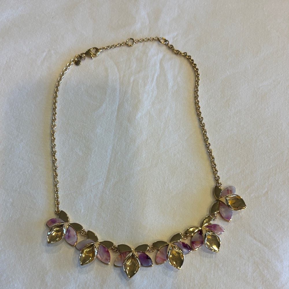 Ann Taylor Gold and Pink Leaf Necklace